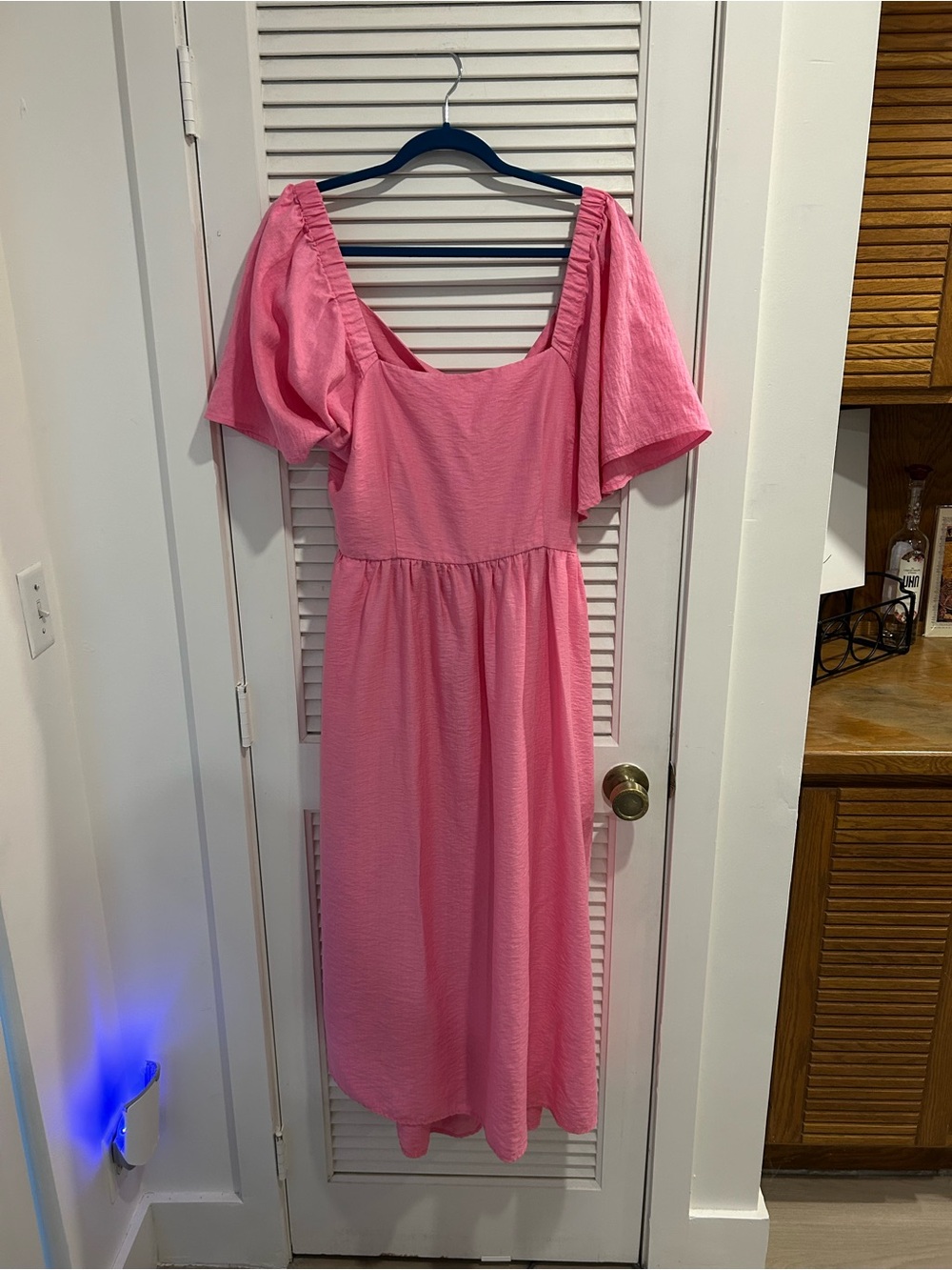 A New Day Bubblegum Pink Square-Neck Puff Sleeve Midi Dress